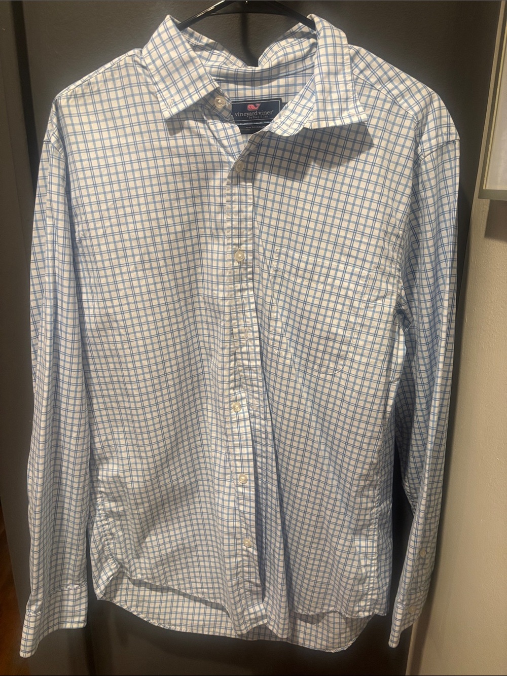 Vineyard Vines Light Blue and White Check Button-Down Shirt